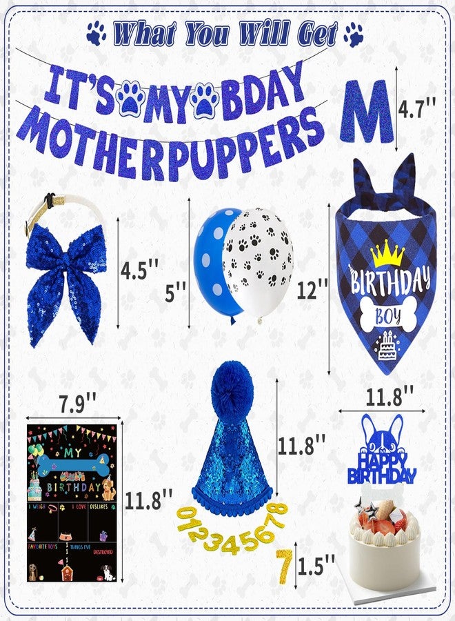 Bolake Blue Dog Birthday Party Supplies Pet Birthday Bandanas Boy Doggy Birthdays Hat Bow Tie Greeting Card Numbers It's My Bday Mother Puppers Sign Banner for Medium Large Pets - Image 2